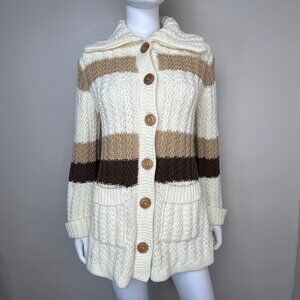 Vintage 1970s Long Chunky Knit Striped Cardigan Sweater, San Angelo Aldo Verdi M